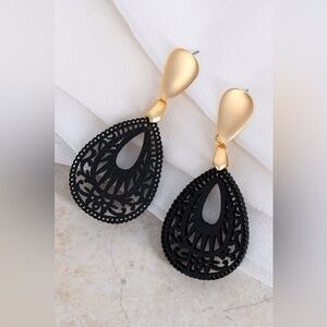 Boho laser cut wood earrings in black